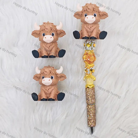 Light Brown Highland Cow 3D Pen Topper (No Hole) for DIY Beadable Pens Wholesale2