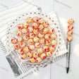 Light peach base full red yellow cow spot daisy floral print round silicone beads for diy handmade beadable pens wholesale craft accessories