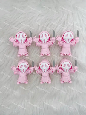 3D light pink ghost face with knife PVC pen topper for DIY beadable pen craft & gothic handmade jewelry making