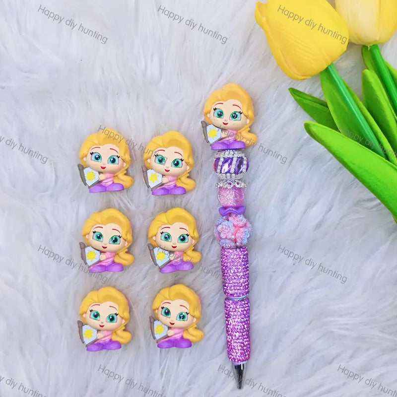 Long Blonde Hair Princess Doll 3D Pen Topper (No Hole) for DIY Beadable Pens Wholesale2