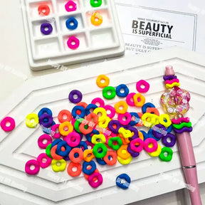 Neon Lotus Acrylic Beads Used on Beadable Pen Handmade Craft Display