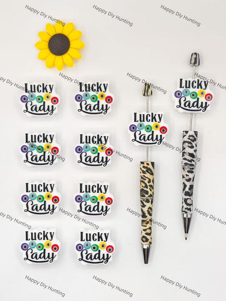 Lucky Lady with bingo design Silicone Focal Beads Wholesale, silicone focal beads for pens