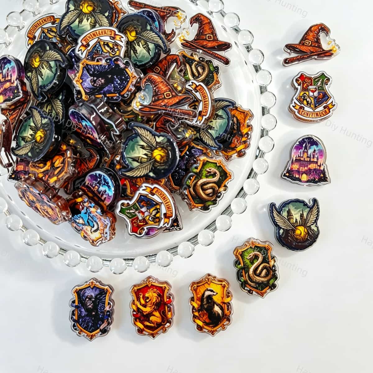 Acrylic focal beads featuring a magic wizard theme print design. Lightweight, mystical, and durable, perfect for beadable pens, keychains, and handmade crafts.