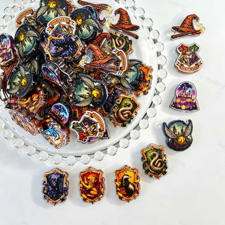 Acrylic focal beads featuring a magic wizard theme print design. Lightweight, mystical, and durable, perfect for beadable pens, keychains, and handmade crafts.