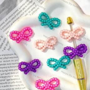 matte beaded bow shape acrylic beads assorted colors large hole beads for diy beadable pen handmade craft wholesale