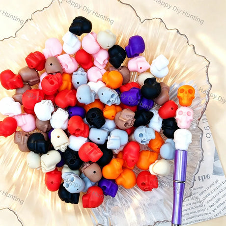 matte multi color skull shaped silicone focal beads large hole beads for diy beadable pen handmade craft wholesale