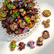 Acrylic focal beads featuring a festive Mexican fiesta mixed print design. Lightweight, colorful, and durable, perfect for beadable pens, keychains, and handmade crafts.