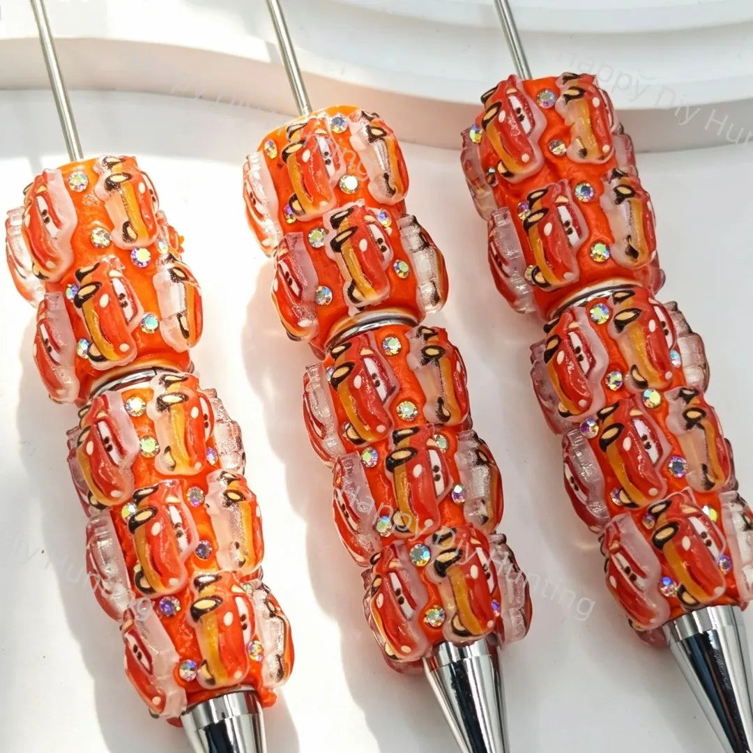 pre‑decorated orange multi‑color floral‑pattern beadable pens with embedded iridescent rhinestones bulk ornate craft ballpoint pens