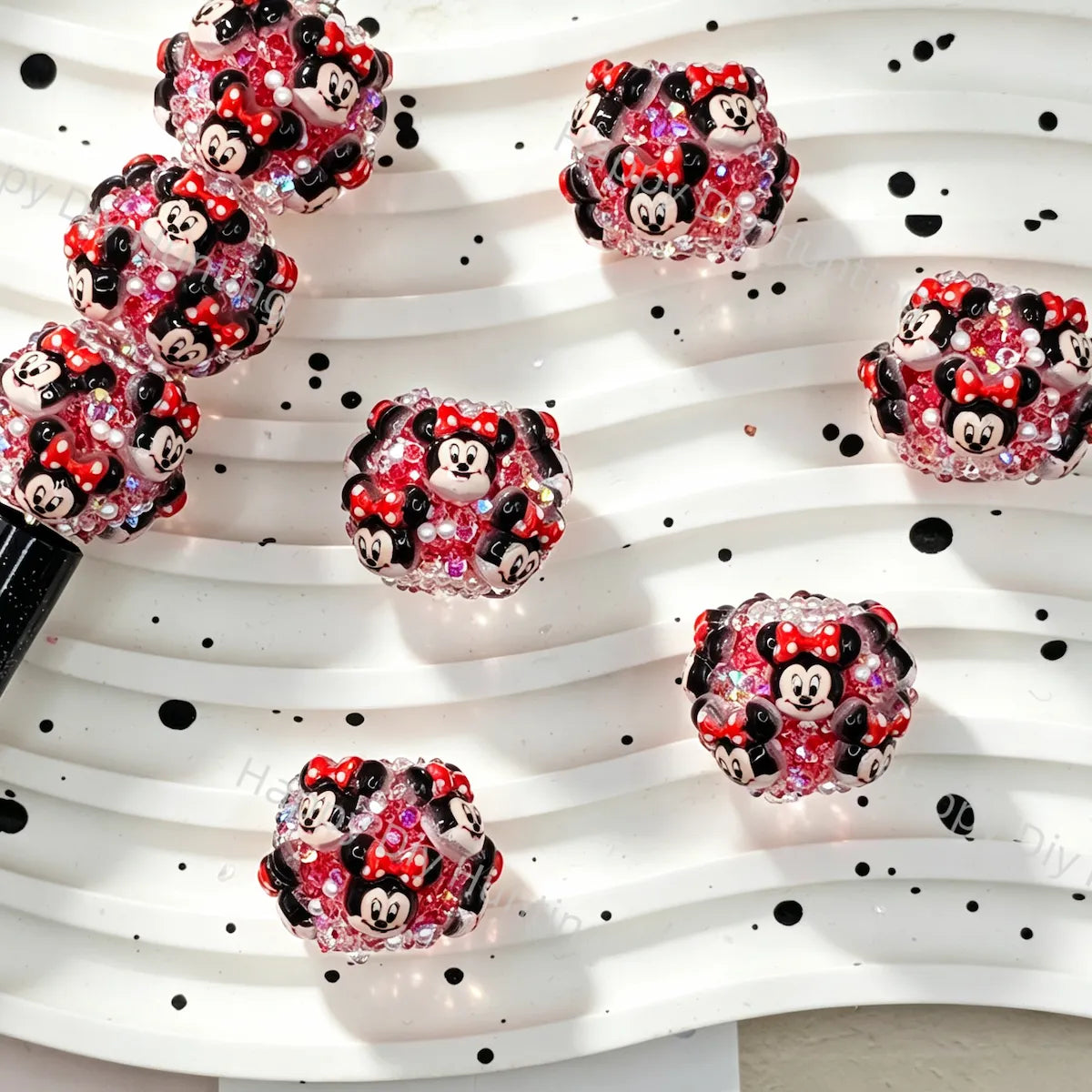 Minnie Mouse Round Rhinestone Beads for DIY Beadable Pens