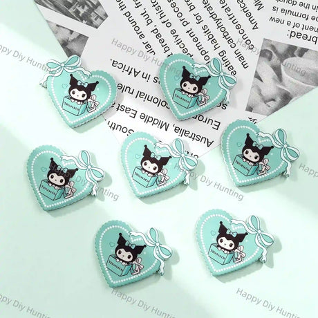 Pastel Mint Scalloped Lace Edge Bow Heart Cartoon Gift Box Print Silicone Focal Beads, large hole decorative beads for DIY beadable pen