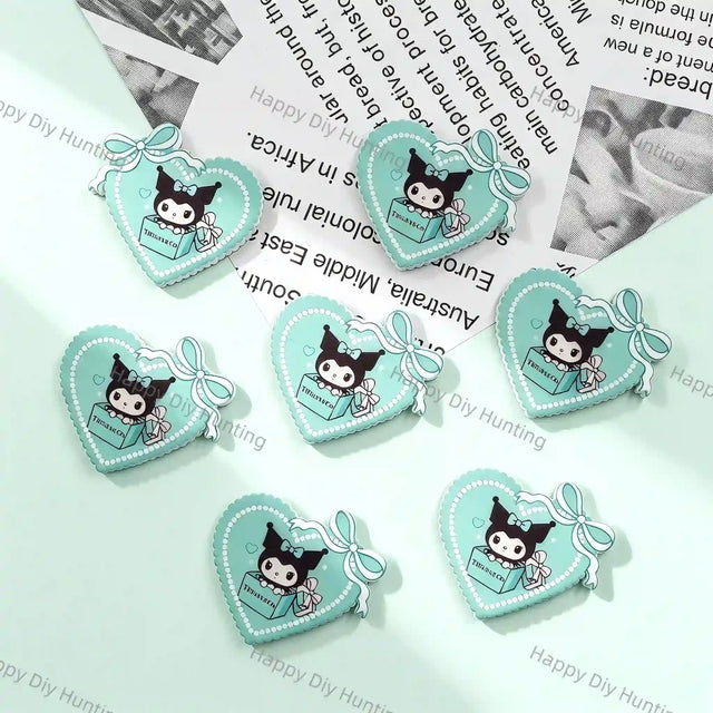 Pastel Mint Scalloped Lace Edge Bow Heart Cartoon Gift Box Print Silicone Focal Beads, large hole decorative beads for DIY beadable pen