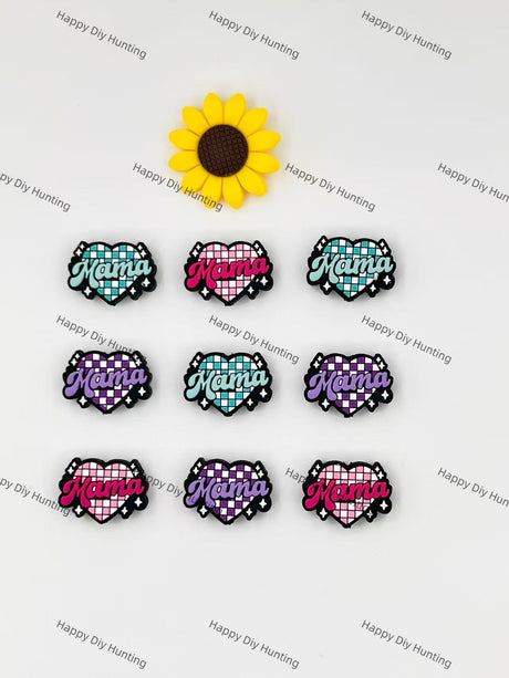 Mixed-Color Heart Mama Silicone Focal Beads Wholesale, silicone focal beads for pens
