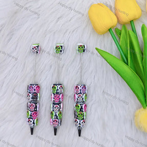 Mixed Color Floral Sugar Skull Beadable Pens Wholesale, Beadable Pens Supplies