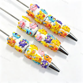 Mixed color cartoon monster character beadable pens. Refillable and customizable, matching all focal beads and pen toppers. Perfect for DIY crafts, handmade gifts, and craft fair retail.