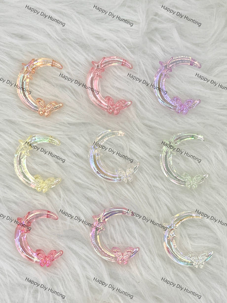 Moon Shape Acrylic Bead with Star and Butterfly