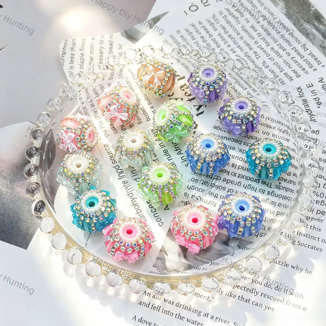 multi color bow decor round rhinestone beads large hole beads for diy beadable pen handmade craft wholesale