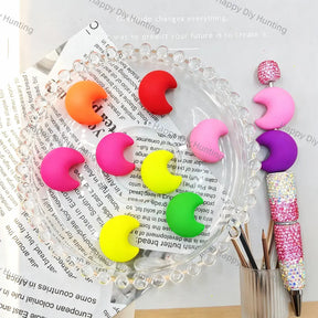 multi‑color matte crescent moon silicone focal beads for diy beadable pen handmade craft wholesale