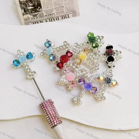 Multi Color Rose Heart Rhinestone Cross Metal Bead Caps, Crystal Cross Bead End Frame Findings For DIY Beadable Pen Silicone Focal Bead Handmade Craft Wholesale2