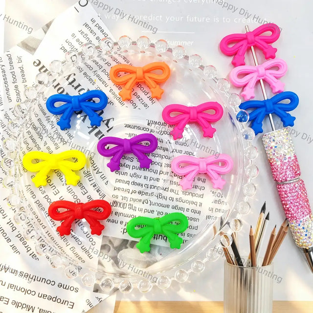 multi‑color star tipped bow shaped acrylic beads for diy beadable pen handmade craft wholesale