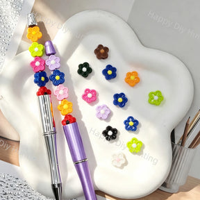 Multicolor Five‑Petal Flower Acrylic Beads for DIY Beadable Pens & Jewelry