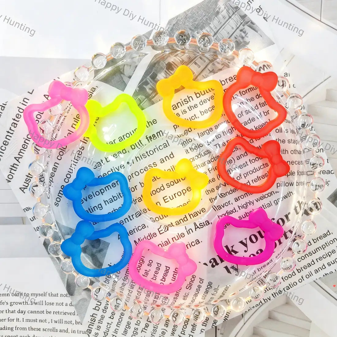 vibrant neon multicolor hollow bow outline cat acrylic beads for diy beadable pen craft wholesale