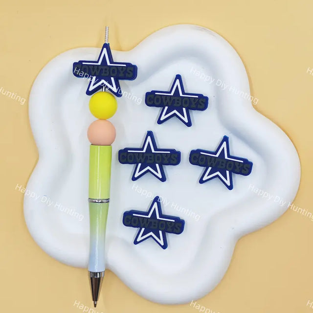 Blue star word art silicone focal beads for custom beaded pen making