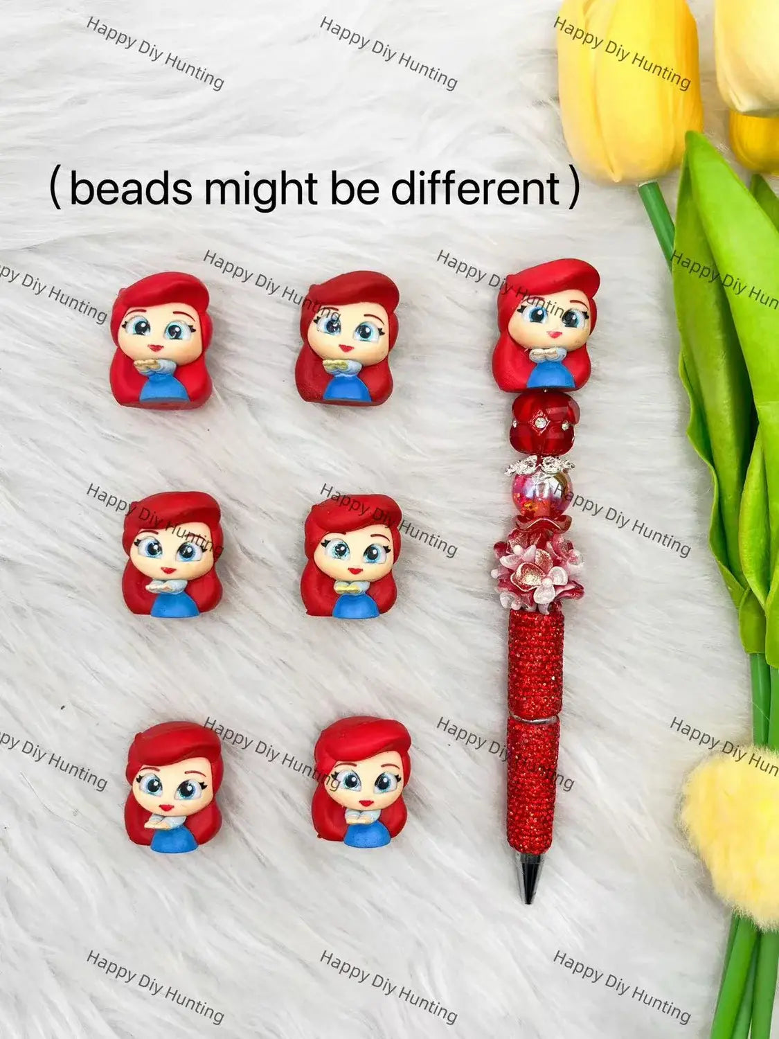 Ariel Doorables themed figurine pen topper matched with focal beads for custom handmade pens