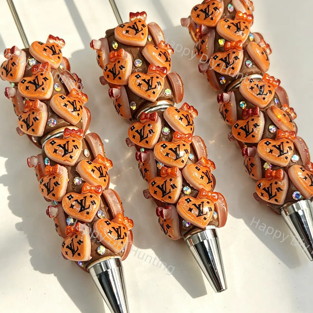 Orange Heart Bow LV Beadable Pens Wholesale,Matches All Focal Beads & Pen Toppers
