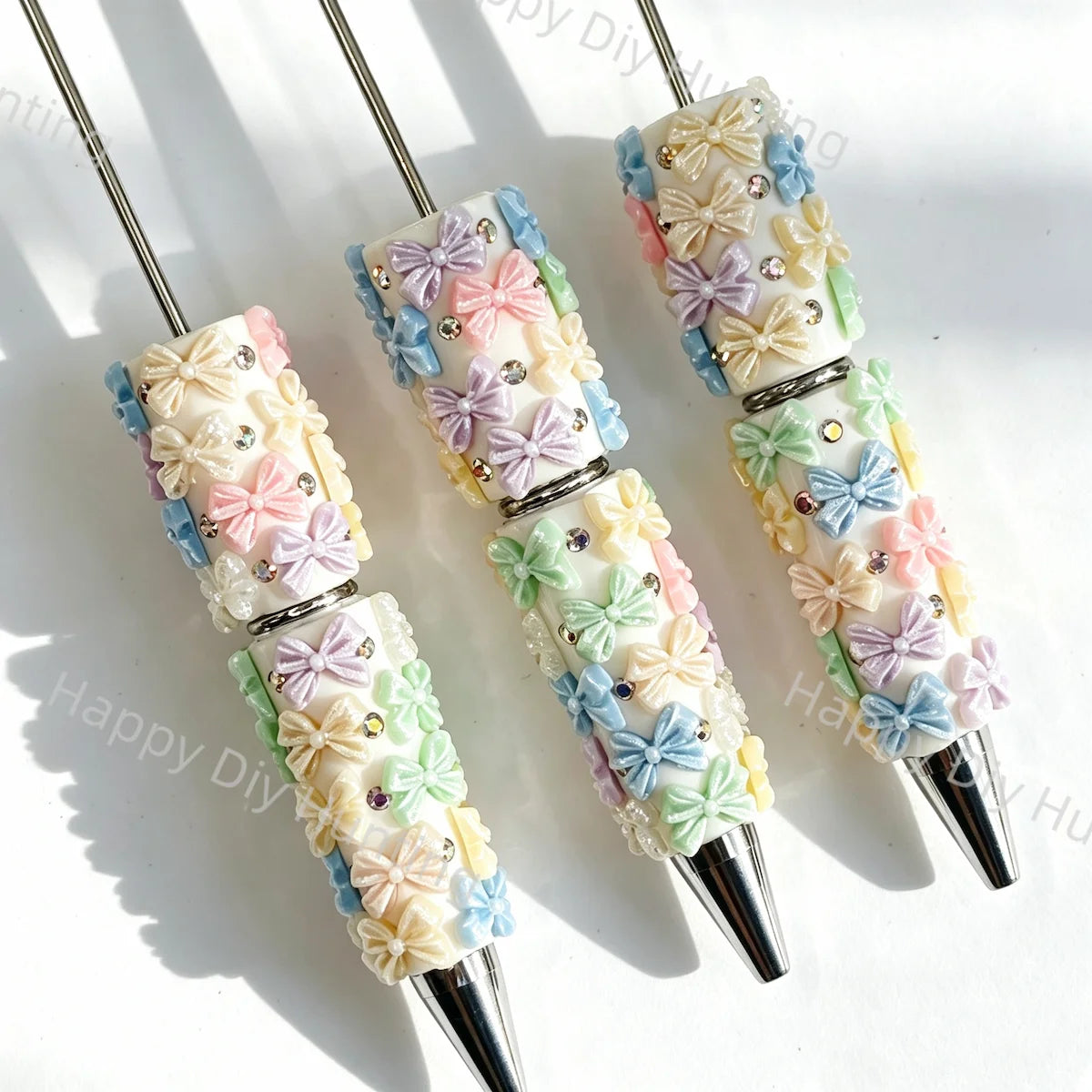 Pastel Bow Graphic Decor Beadable Pens Wholesale, Matches All Focal Beads & Pen Toppers