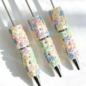 Pastel Bow Graphic Decor Beadable Pens Wholesale, Matches All Focal Beads & Pen Toppers