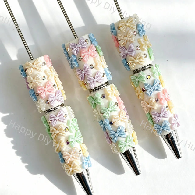 Pastel Bow Graphic Decor Beadable Pens Wholesale, Matches All Focal Beads & Pen Toppers