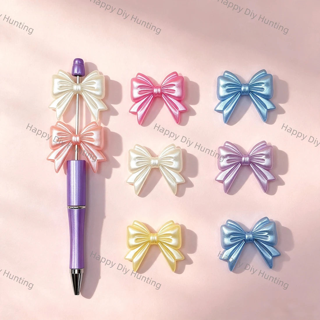 Pearlescent Pastel Bow Acrylic Beads, large hole decorative acrylic beads for DIY beadable pen and keychain handmade craft wholesale