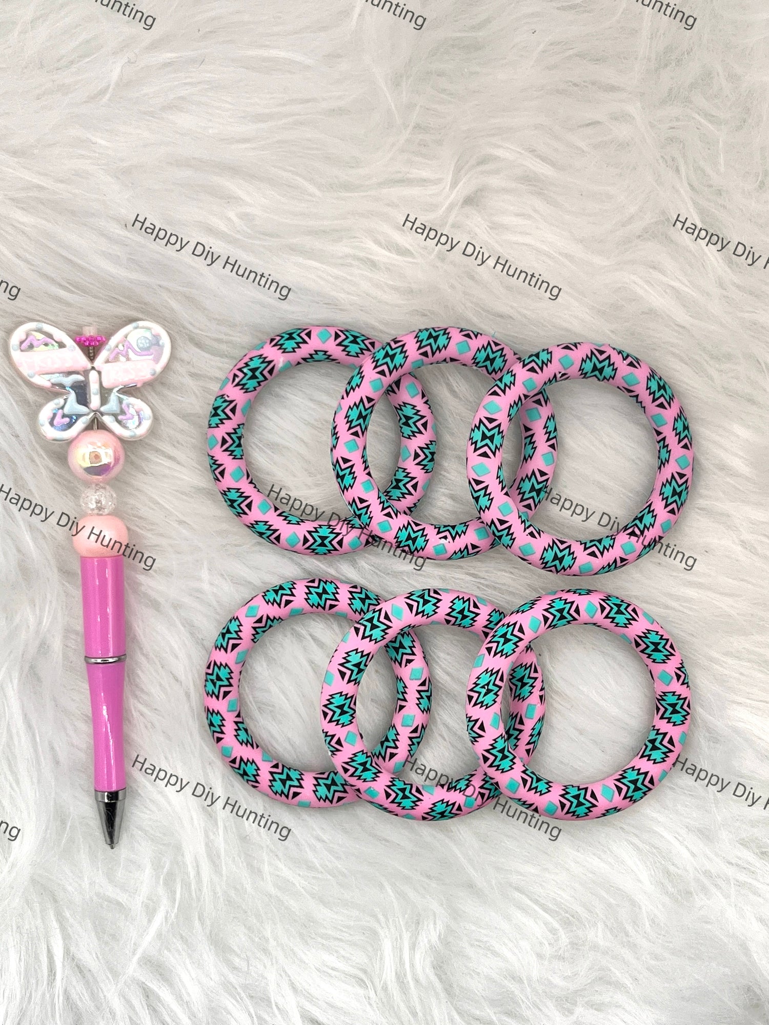 Pink And Green Beadable Silicone Ring Car Hanger Charm Loop