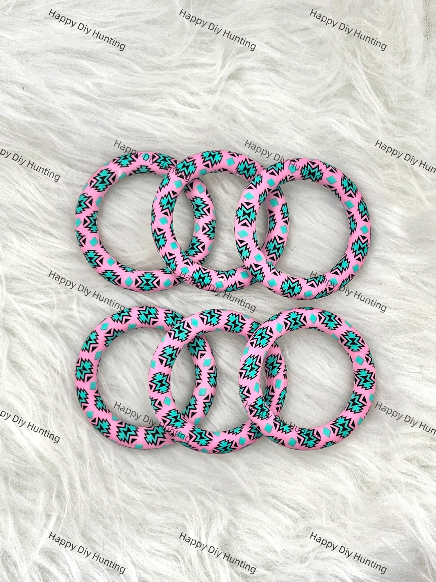 Pink And Green Beadable Silicone Ring Car Hanger Charm Loop