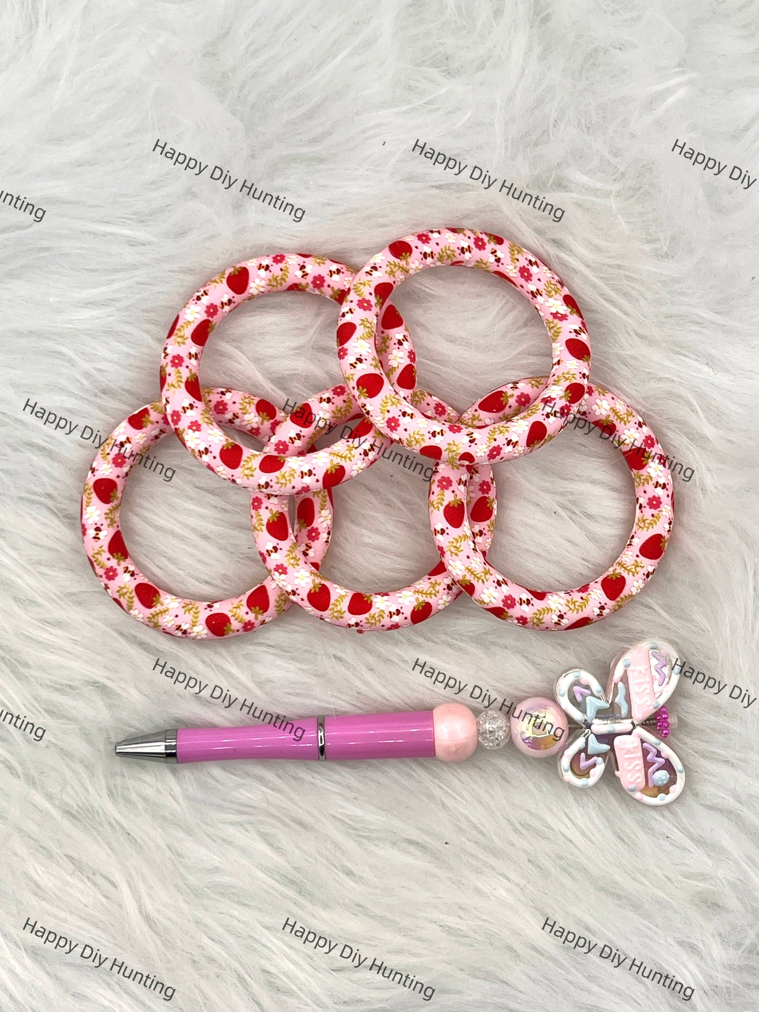 Pink Beadable Silicone Ring Car Hanger Charm Loop