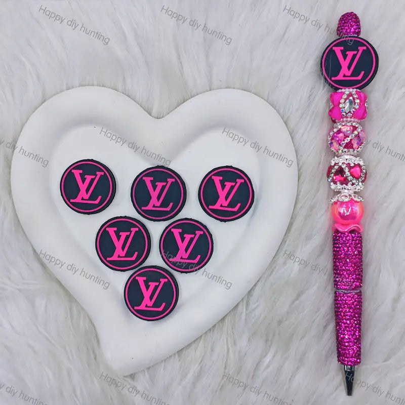 Pink Black Round LV Silicone Focal Beads For DIY Beadable Pen