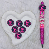 Pink Black Round LV Silicone Focal Beads For DIY Beadable Pen