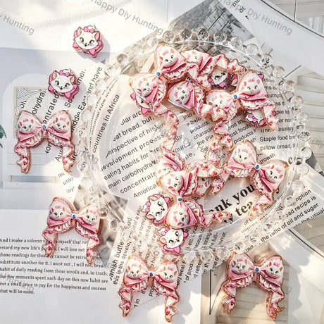 pink bow shaped cute kitty graphic acrylic focal beads for diy beadable pen craft wholesale