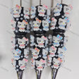 pre‑assembled pink‑bow white cartoon cat 3D figurine beadable pens, sleek black base decorated with faux pearls, cute kawaii‑style craft ballpoint pens bulk