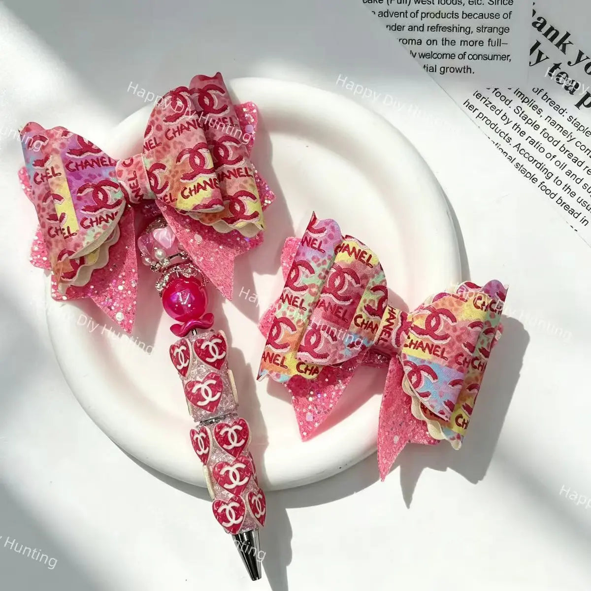 Pink CHANEL Bow Heart Graphic Decor Bow Beads For DIY Beadable Pens