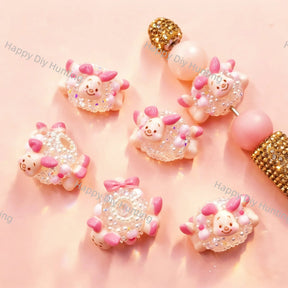 Piglet Pearl Rhinestone Acrylic Focal Beads, large hole decorative beads for DIY beadable pen, keychain and handmade craft supplies