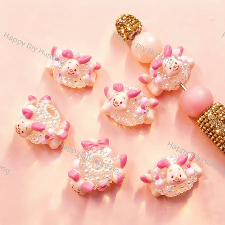 Piglet Pearl Rhinestone Acrylic Focal Beads, large hole decorative beads for DIY beadable pen, keychain and handmade craft supplies
