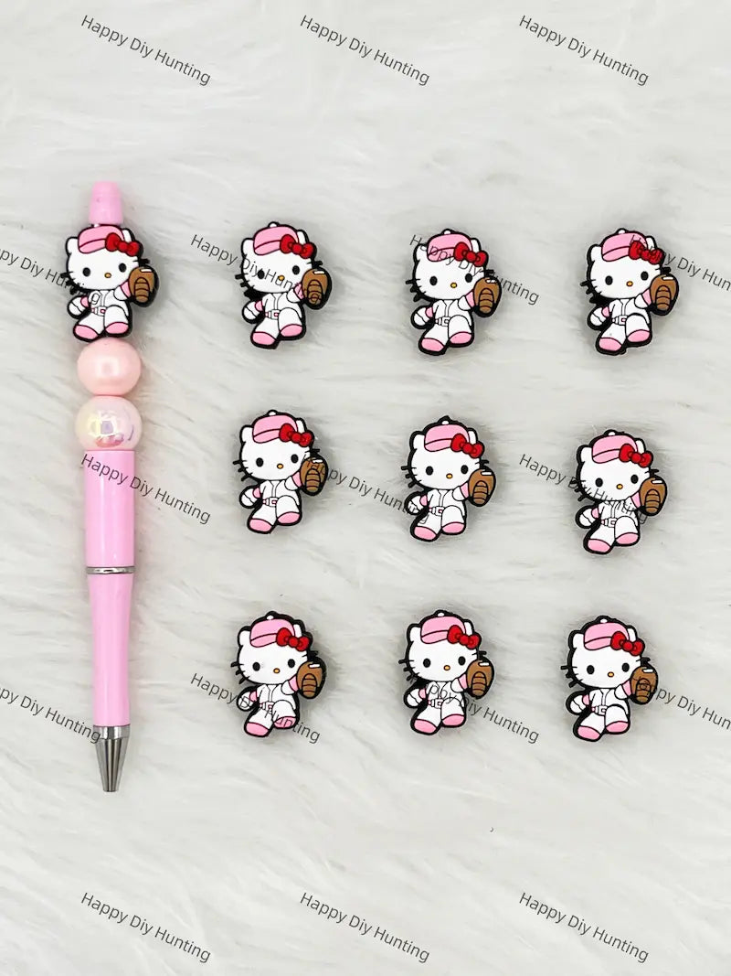 Handmade Beadable Pen with Playful Cat Silicone Beads