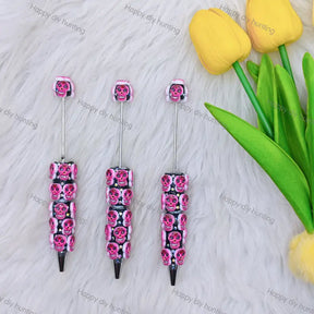 Pink Floral Sugar Skull Beadable Pens Wholesale, Beadable Pens Supplies