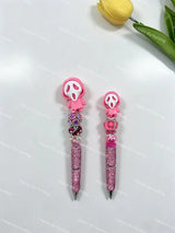 3D pink ghost face pen topper matched with focal beads for custom beadable pen handmade projects