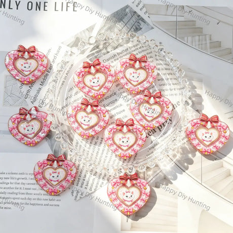 pink heart bow cute kitten graphic acrylic focal beads for diy beadable pen craft wholesale
