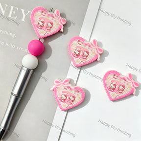 Pink Hello Kitty CHANEL Print Heart Cartoon Silicone Focal Beads For DIY Beadable Pens