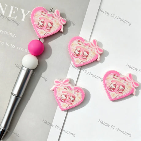 Pink Hello Kitty CHANEL Print Heart Cartoon Silicone Focal Beads For DIY Beadable Pens