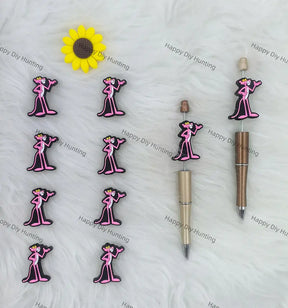 Handmade Beadable Pen with Pink Leopard Silicone Focal Beads