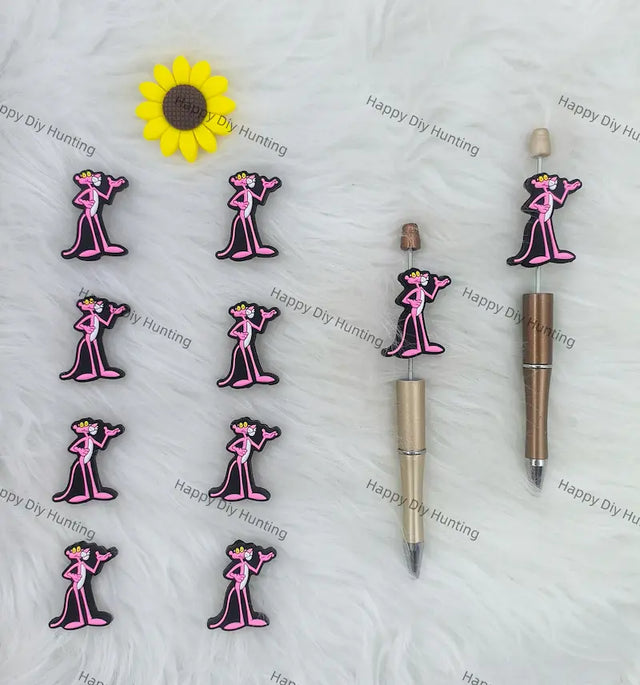 Handmade Beadable Pen with Pink Leopard Silicone Focal Beads